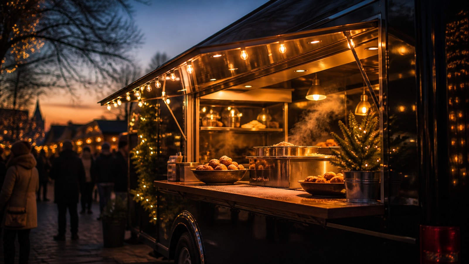 Eventgastronomie mit Verkaufswagen auf einem Markt